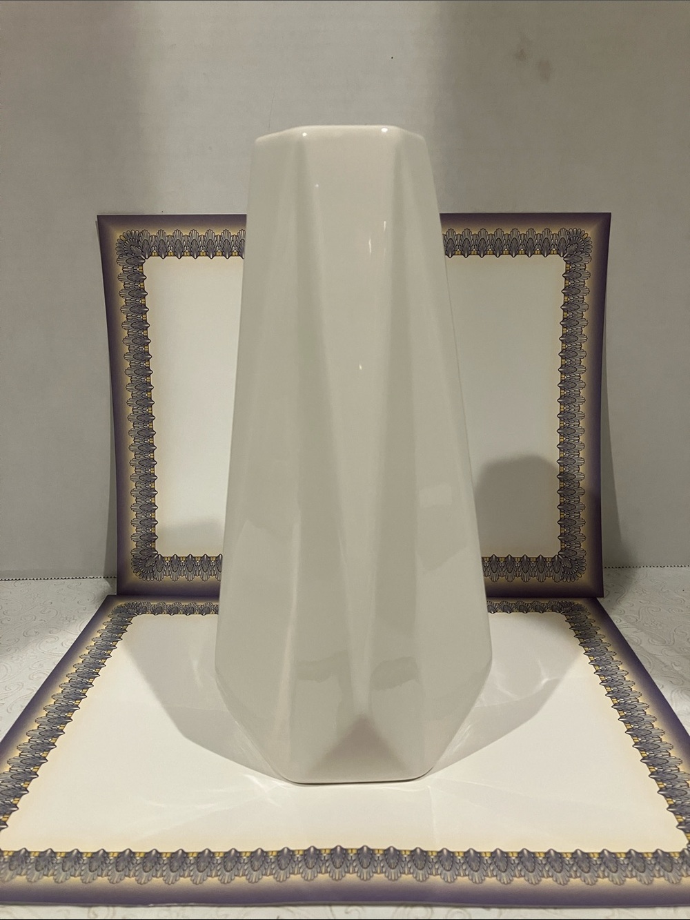 Modern White Faceted Ceramic Vase - Unbranded
